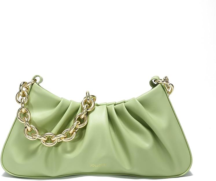 JOLLQUE Shoulder Bag for Women,Small Leather Handbag Purse,Gold Chain Clutch | Amazon (US)