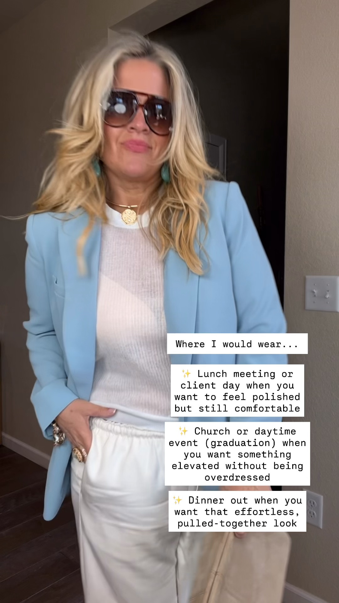 ✨Tap the bell, save and ❤️ for over 40 fashion, midlife style, midsize fashion and luxury looks for less. 

⬇️Sizing information:
Blazer 8 need a 10
(Size down if in between sizes.)
Pants large (size up if in between sizes.)

This is one of those outfits that instantly makes me feel pulled together… without giving up comfort 🤍

A lightweight blazer adds just enough structure up top, while the relaxed pants keep everything easy and wearable. It’s that balance that makes all the difference especially in midlife when proportions matter more than ever.

I’m always looking for pieces that elevate the look without making it feel stiff… and this is exactly that.

Helping you look good, feel good 🤍
Lindsey

#over40style #midlifefashion #midsizefashion #over50style #springoutfits #bellyfriendly #antipooch #casualchic #everydaystyle #genxstyle #realoutfits #styleover40 #styleover5

#LTKMidsize #LTKOver40 #LTKPlusSize