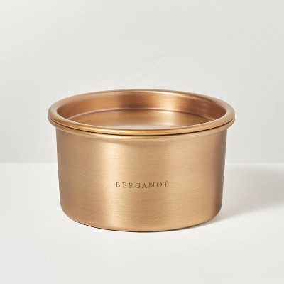 Lidded Metal Bergamot 4-Wick Jar Candle Brass Finish 20oz - Hearth & Hand™ with Magnolia: Soy & Palm Wax Blend, Farmhouse Style | Target