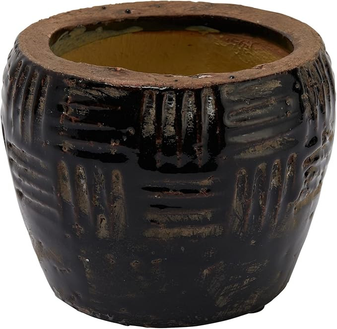 Creative Co-Op Embossed Terracotta, Black Planter | Amazon (US)
