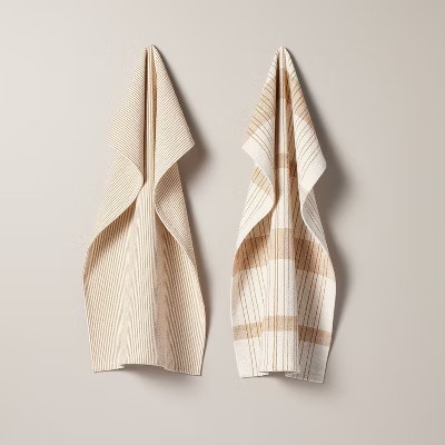 2ct Offset Plaid & Stripe Kitchen Towels Tan/Natural - Hearth & Hand™ with Magnolia | Target