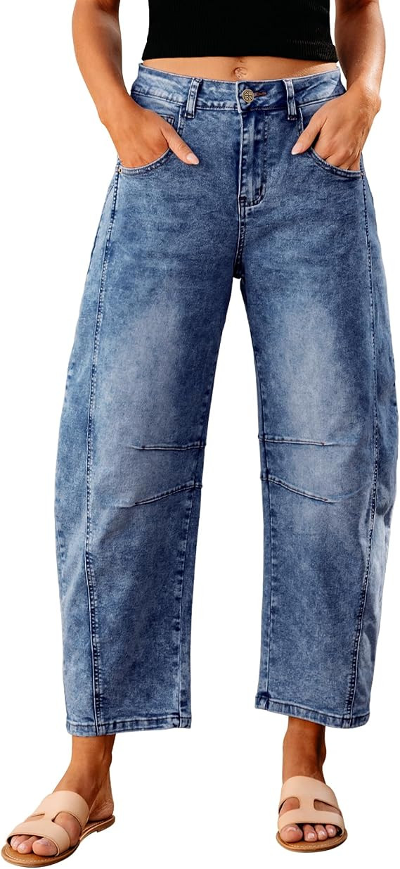GRAPENT Barrel Jeans for Women High Waist Baggy Cropped Stretch Denim Pants | Barrel Leg Cut, Hig... | Amazon (US)