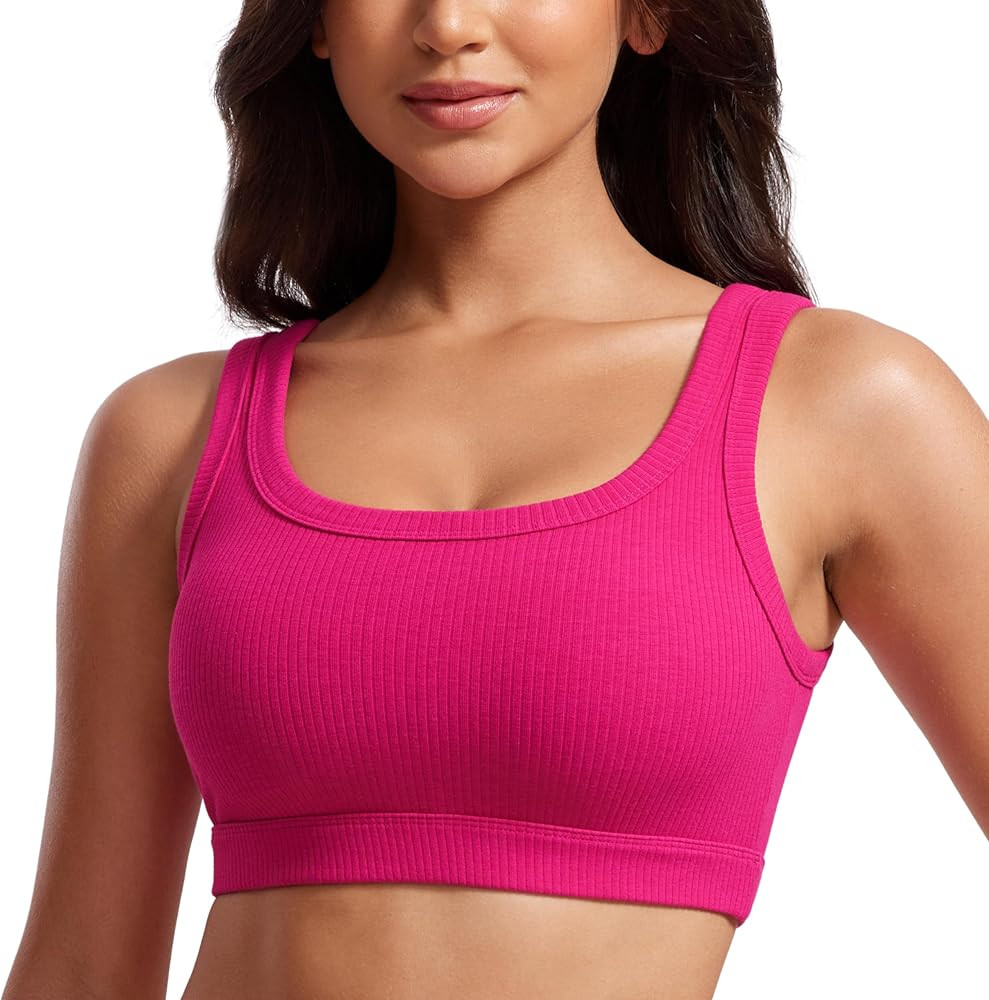 CRZ YOGA Ribbed Sports Bras for Women - U Back Wireless Medium Impact Sports Bra Padded Yoga Work... | Amazon (US)