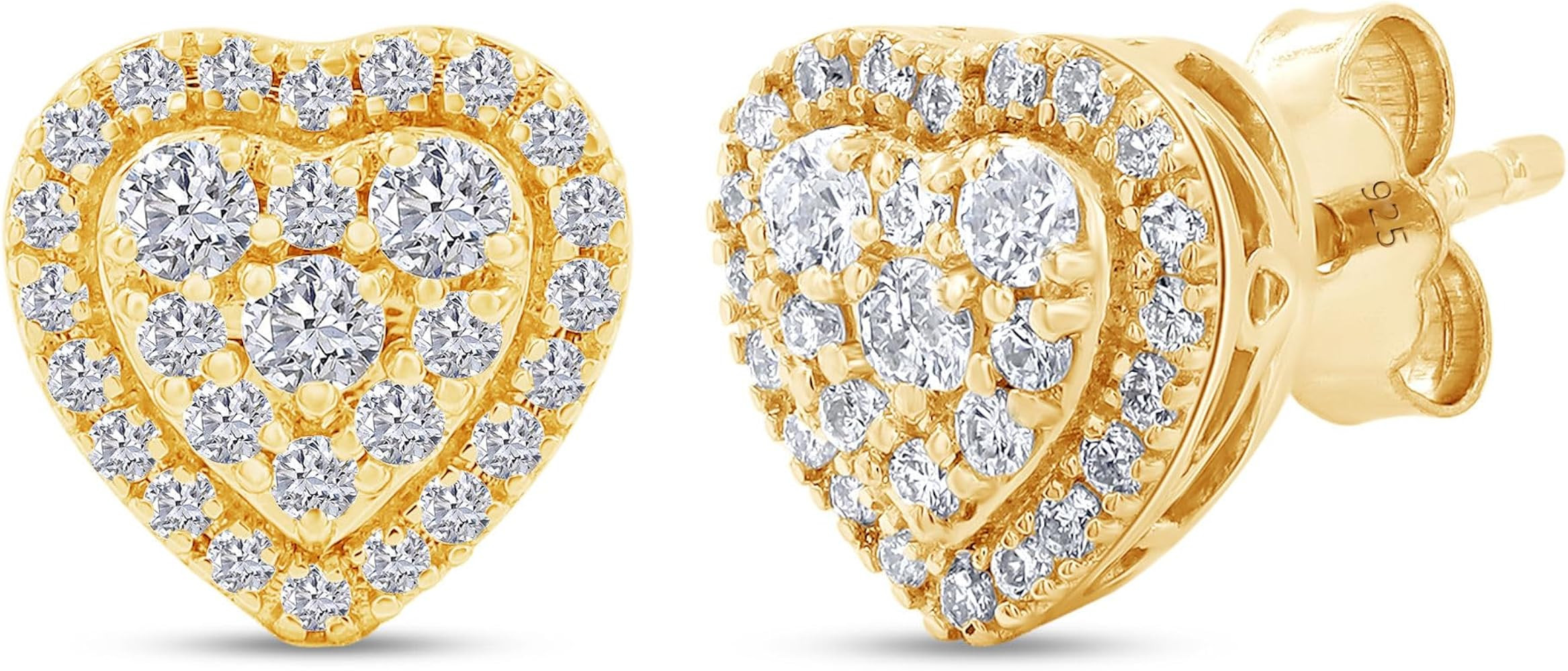 Heart Stud Earrings 0.40 Carat (ctw) Lab Grown Diamond Stud Earrings For Women In 14k White Gold ... | Amazon (US)