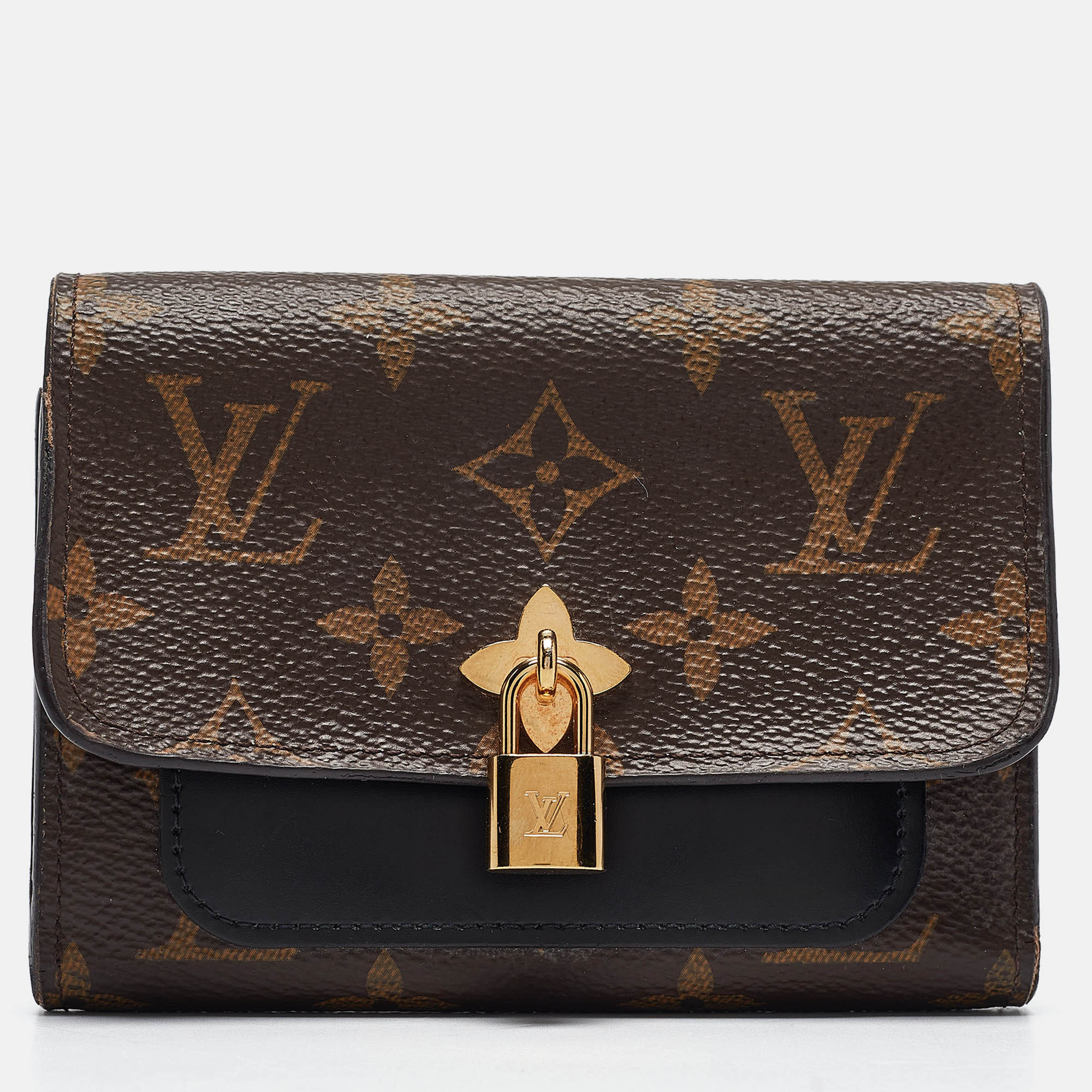 Louis Vuitton Black Monogram Canvas And Leather Flower Lock Wallet | Shop Simon