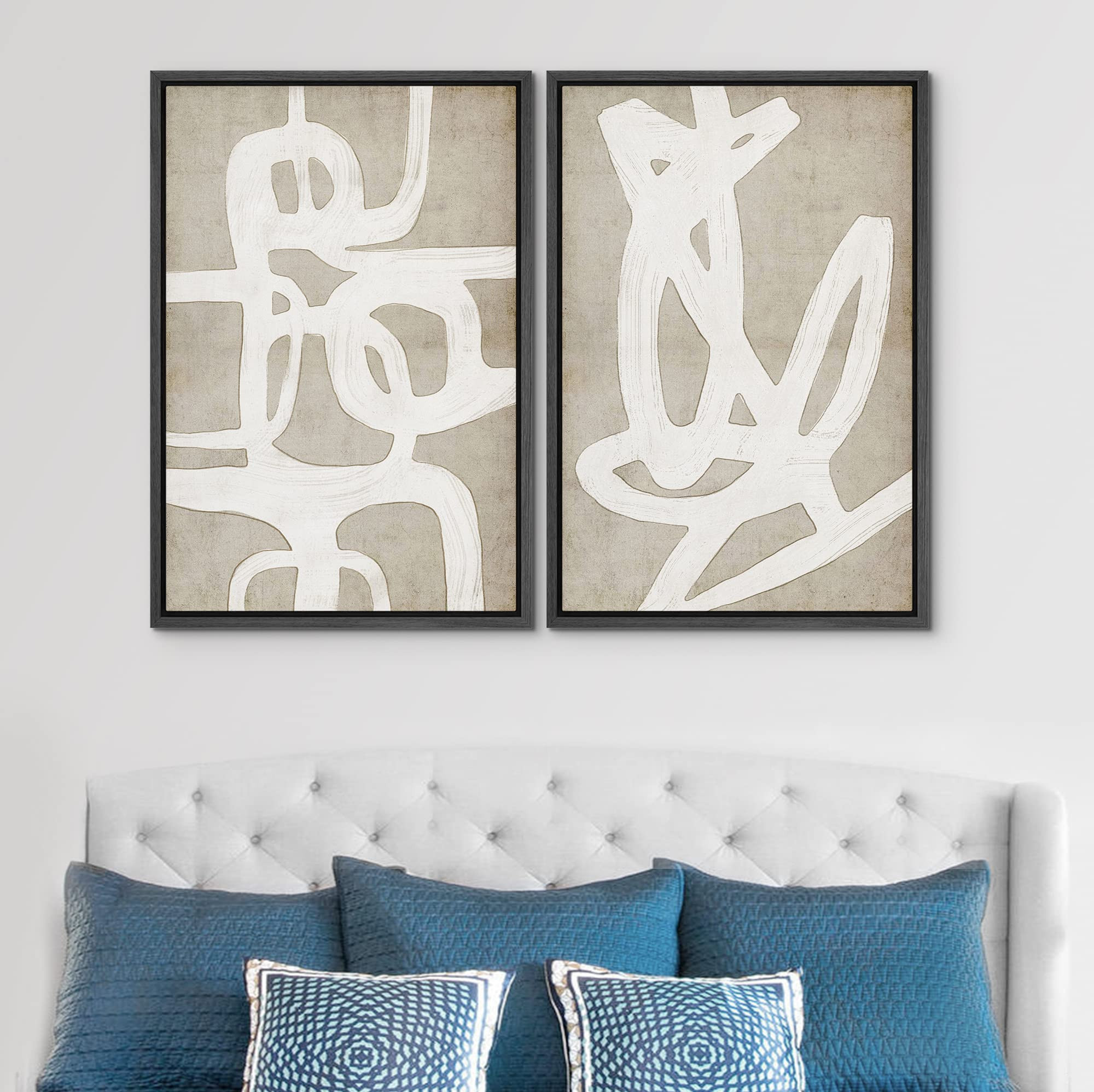 SIGNWIN Framed Canvas Print Wall Art Set Mid-Century Tan Paint Strokes Abstract Shapes Illustrations | Amazon (US)