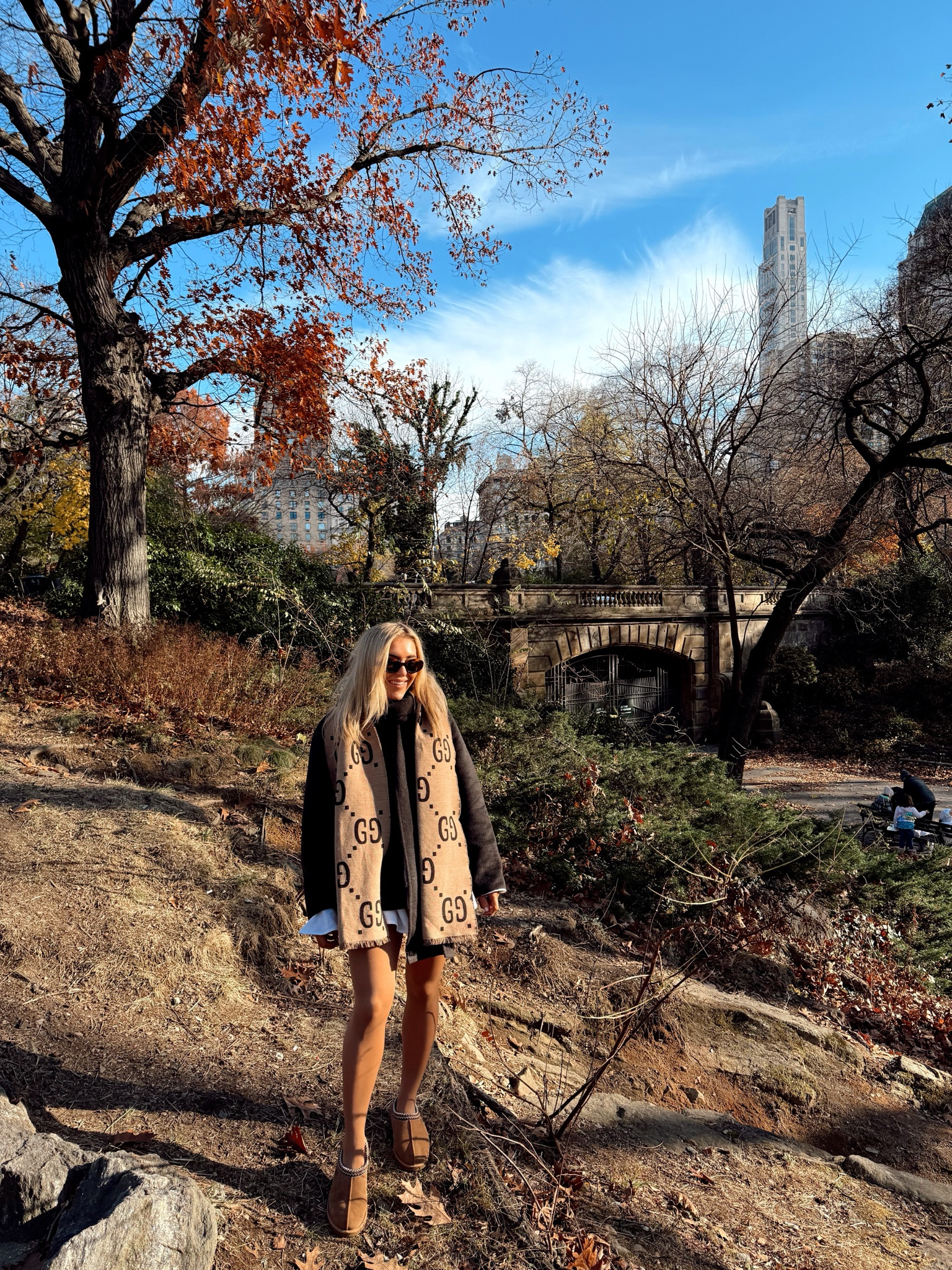 Gucci scarf - gg scarf designer scarf - coat with scarf - coat with detachable scarf - detachable scarf coat - luxury scarf - celine sunglasses - celine triomphe sunglasses - uggs - Ugg Tasman - Ugg boots - what to wear in New York - New York style - nyc style 

#LTKluxury #LTKeurope #LTKwinter