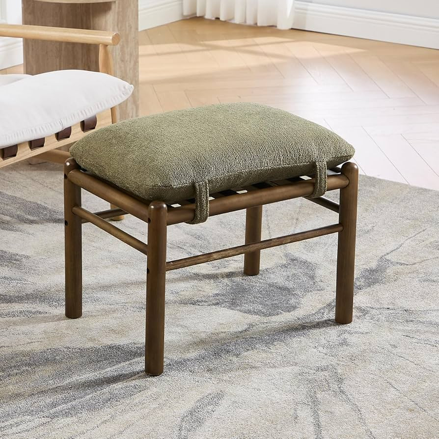 Ottoman Foot Stool, Modern Wood Foot Rest with Chenille Removable Cushion, Accent Chair Extra Foo... | Amazon (US)
