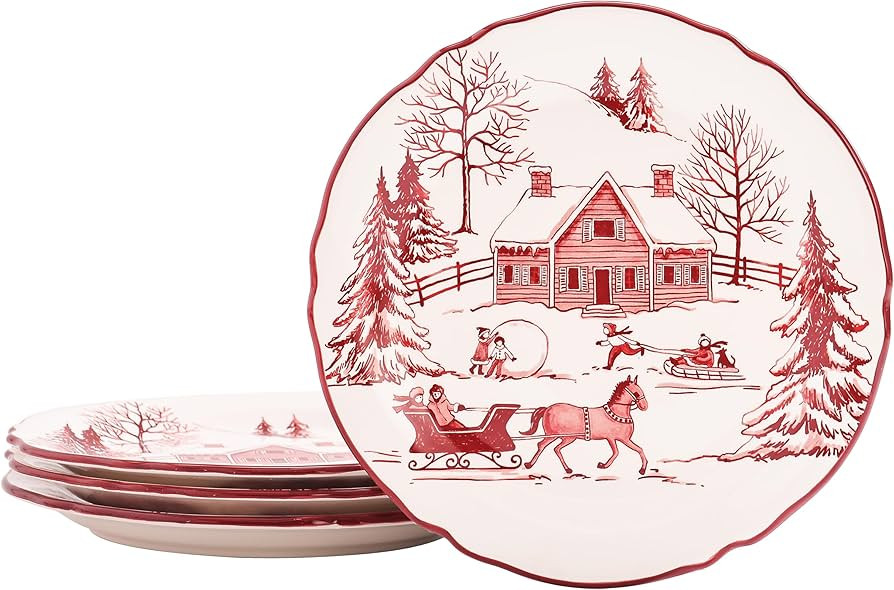 Bico Toile De Jouy Winter Wonderland Ceramic 8.75 inch Scalloped Salad Plates, Set of 4, for Sala... | Amazon (US)