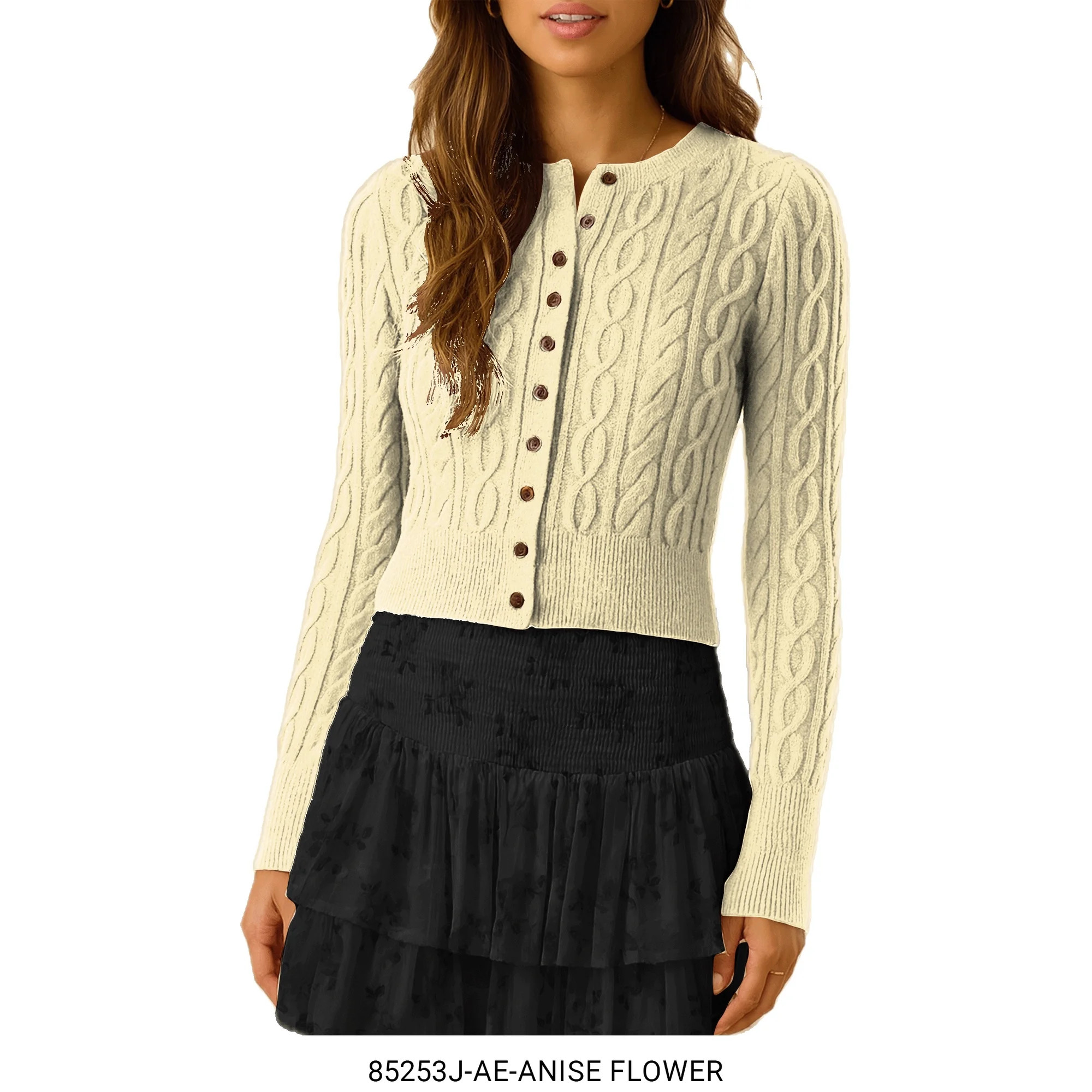 Forever 21 Women’s Cable Knit Fitted Cardigan – Classic Long Sleeve Button Front Sweater for ... | Walmart (US)