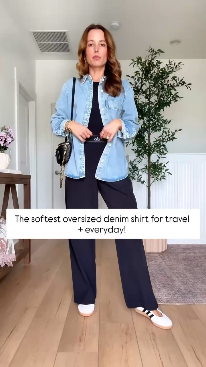 Casual outfit. Spring outfit. Winter outfit.  Mom outfit. What I wore to get a facial! Travel outfit. New soft target oversized denim shirt in XS. Alo suit up trouser pants in XXS - regular length 30” inseam. Adidas samba Jane run a smidge big but I didn’t size up - you can tighten the strap! 


#LTKootd #LTKTravel #LTKselfcare