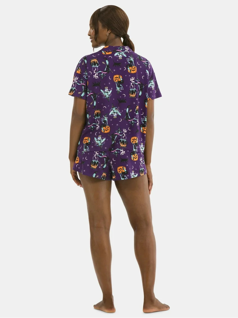 Halloween Women’s Printed Notched Top and Shorts Pajama Set from Way to Celebrate, 2-Piece, Siz... | Walmart (US)