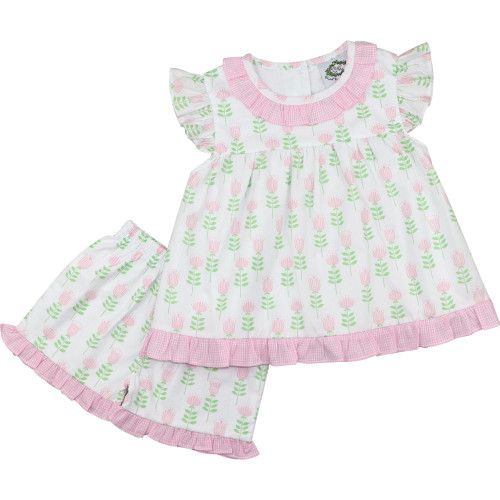 Pink And Green Tulip Short Set | Cecil and Lou