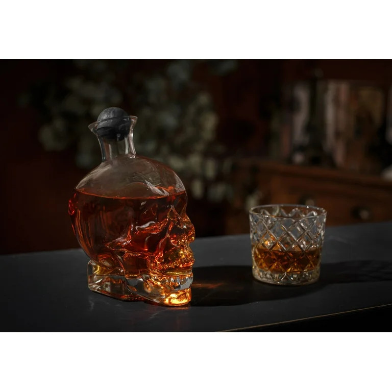 Way to Celebrate Glass Skull Decanter with Wood Ball Bottle Stopper | Walmart (US)