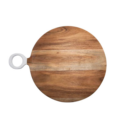 Acacia Wood Round. Cutting Board W/ White Handle 13.75"Dia BIDKhome | Wayfair North America