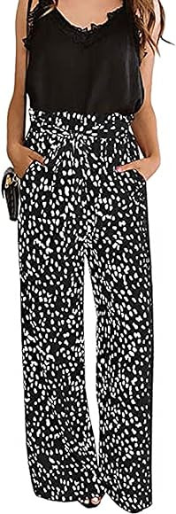 ECOWISH Palazzo Pants for Women Casual 2025 Summer Loose Baggy Wide Leg Flowy High Waisted Polka ... | Amazon (US)