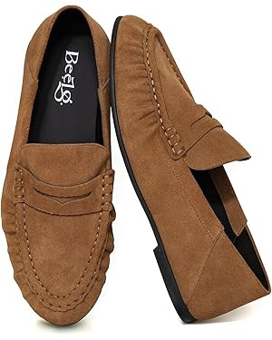 Penny Loafers for Women Suede Flats Shoes Casual Loafer Dressy Vintage Work Business Flat Shoe | Amazon (US)