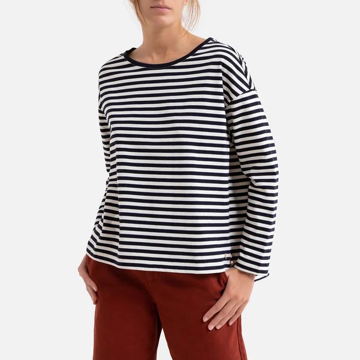 Striped Cotton T-Shirt with Boat-Neck | La Redoute (UK)