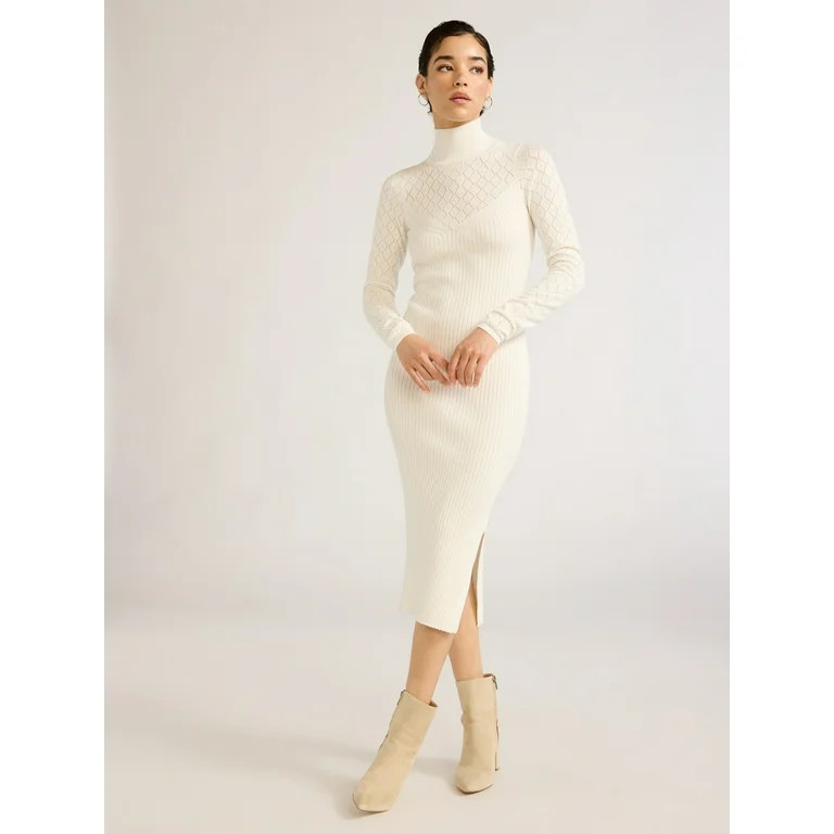 Sofia Jeans Women's Pointelle Rib Dress with Mock Neck, Below Knee Length, Sizes XS-XXL - Walmart... | Walmart (US)