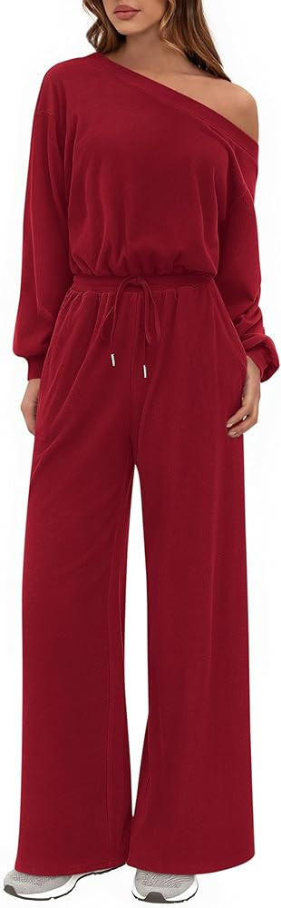PRETTYGARDEN Long Sleeve Jumpsuit For Women Dressy 2025 Off Shoulder One Piece Loose Wide Leg Jum... | Amazon (US)