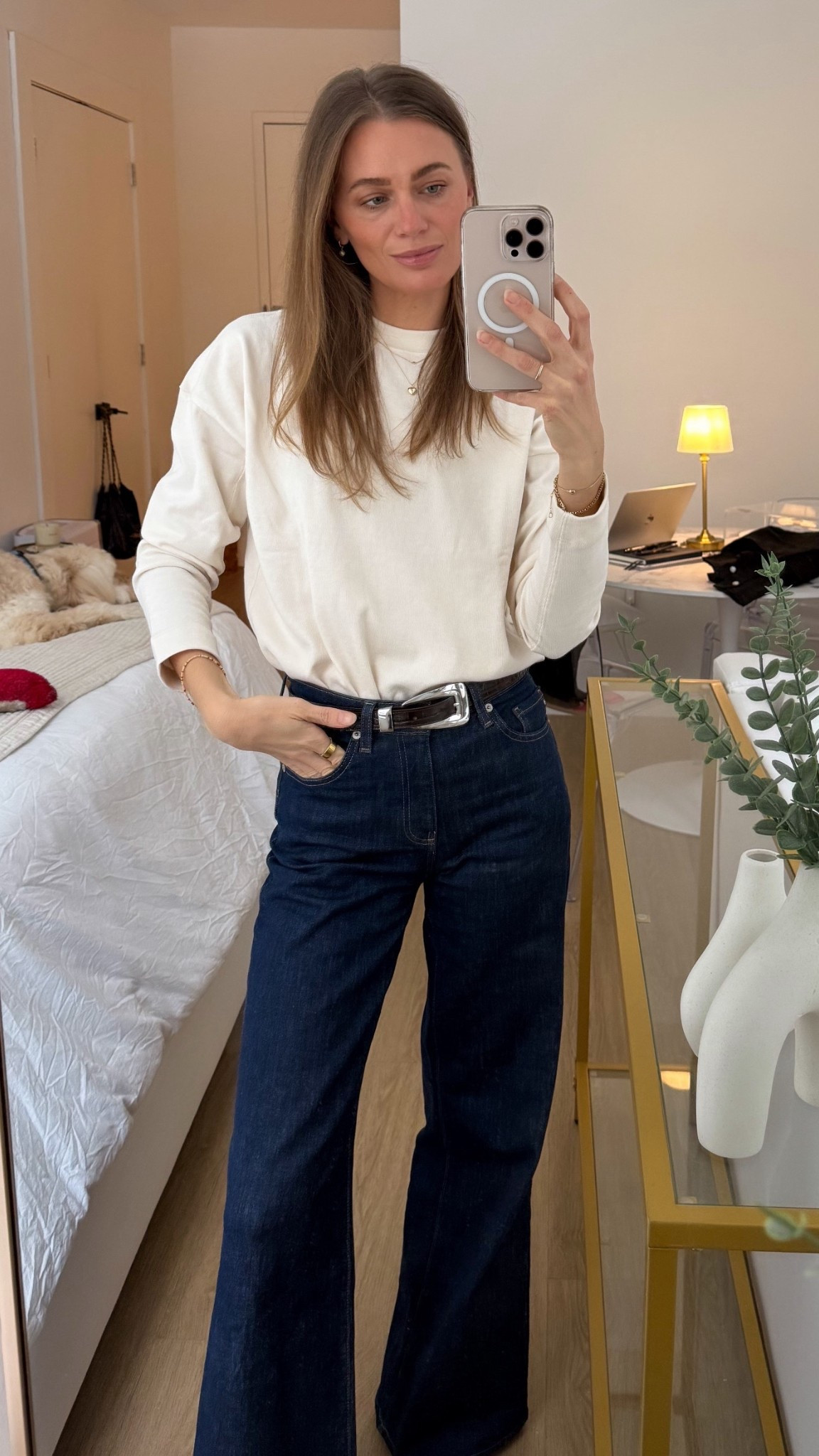 Casual Sunday look. The perfect denim and long sleeve Tee!