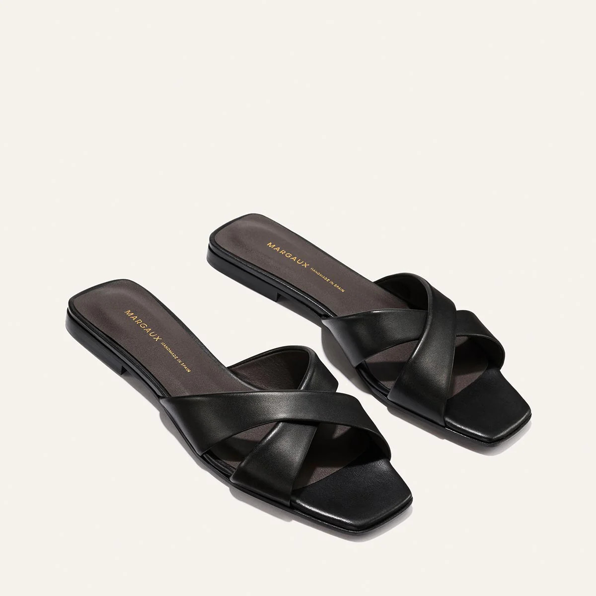 The Selene Flat Sandal - Black Nappa | Margaux