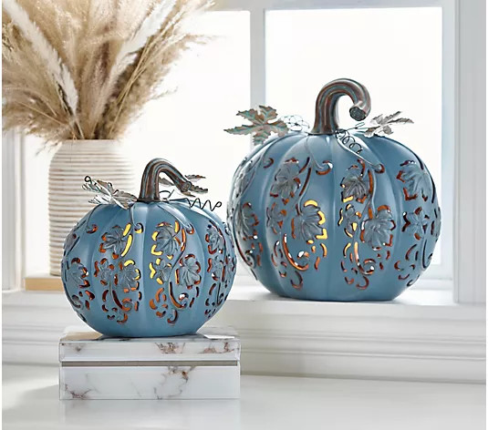 Set of 2 Indoor/Outdoor Illuminated Pumpkins by Valerie | QVC