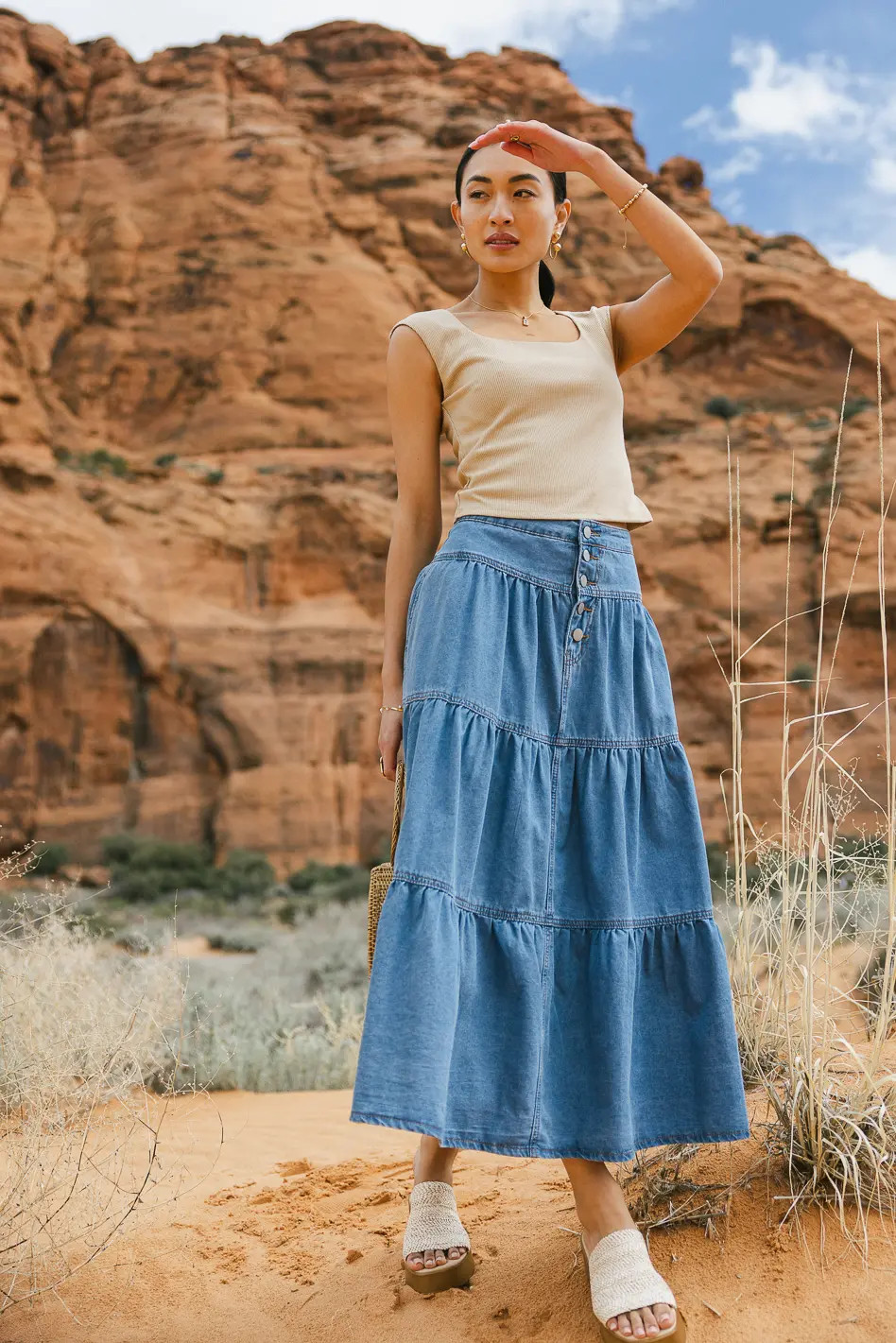Joannie Tiered Denim Skirt | Böhme US