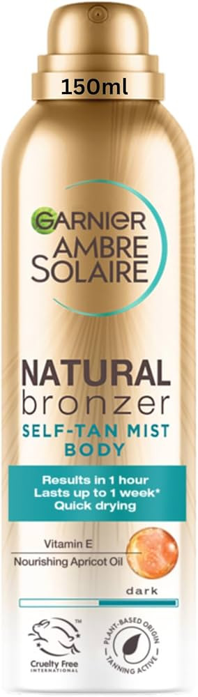Garnier Ambre Solaire Fake Tan, Natural Bronzer Quick Drying Dark Self Tan Body Mist, Intense & S... | Amazon (UK)
