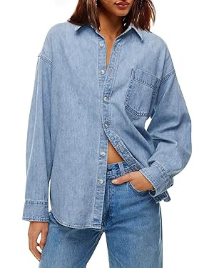Cicy Bell Womens Oversized Denim Shirts Jackets Button Down Curved Hem Long Sleeve Jean Tops Shac... | Amazon (US)