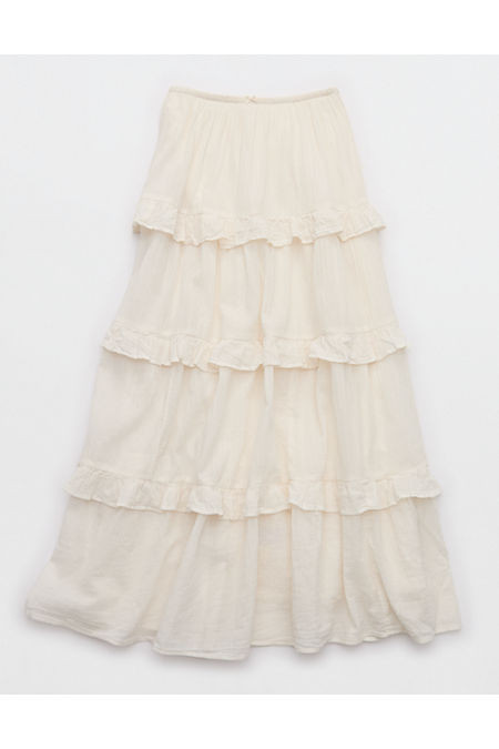 Aerie Ready To Ruffle Tiered Midaxi Skirt Women's Natural XXS | Aerie