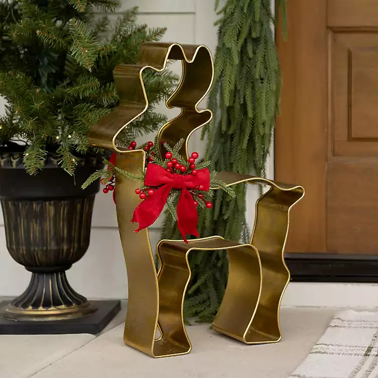 Gold Deer with Bow Outdoor Statue, 30 in. | Kirklands Home | Kirklands