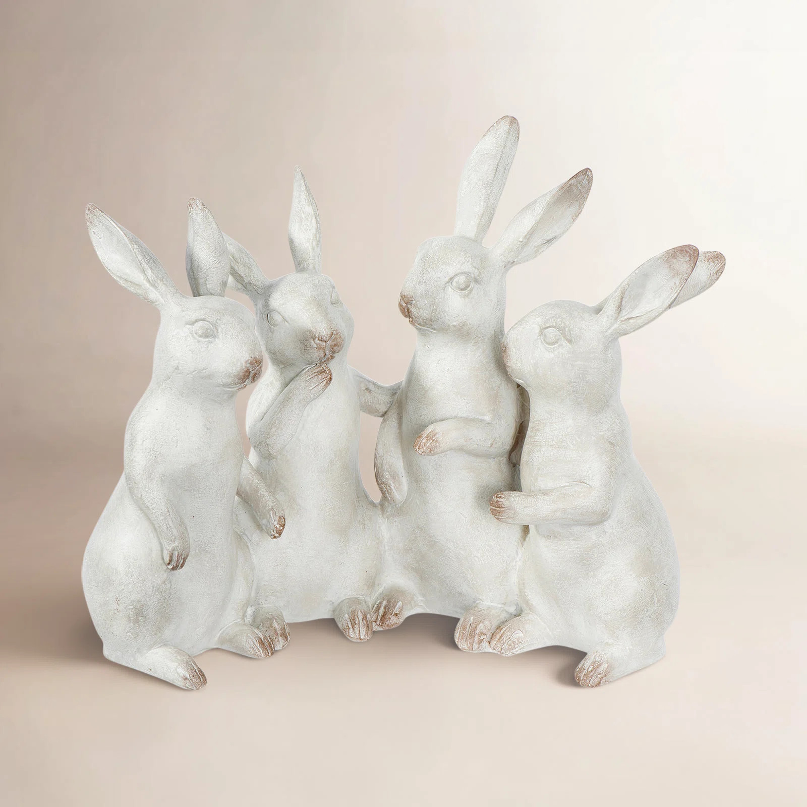 Barraza Whitewashed Polyresin Bunny Rabbit Quartet Figurine | Birch Lane