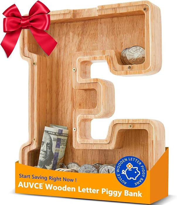 Wooden Initial Piggy Bank - Large Solid Wood Money Box for Kids - Personalized Letter Money Bank,... | Amazon (US)