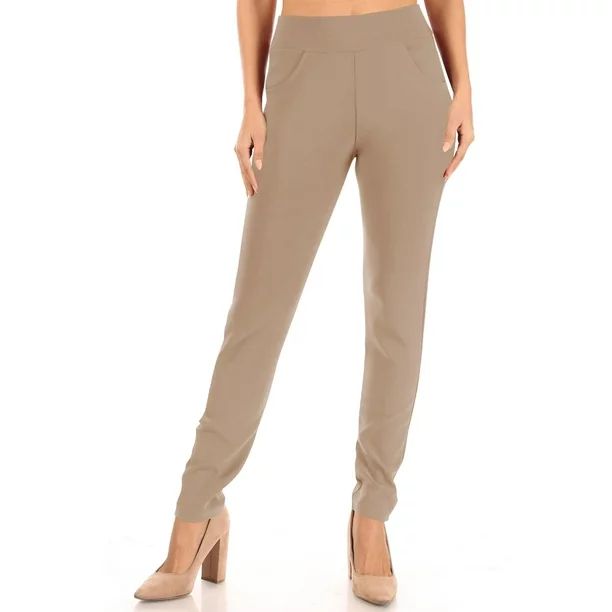 Women's Casual Solid Pull On Slim Stretch Pants with Pockets - Walmart.com | Walmart (US)