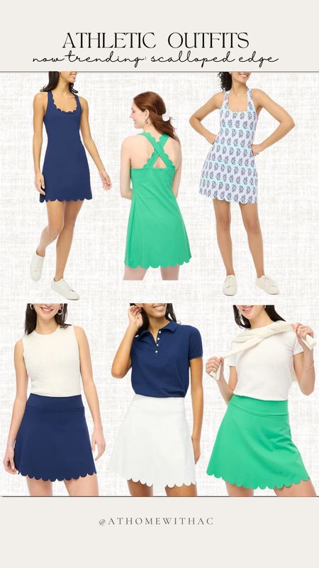 Jcrew athletic dresses and skirt outfits, blue white Kelly green, scalloped edge, athletic gear , 20% off sale 

#LTKSeasonal #LTKsalealert #LTKActive