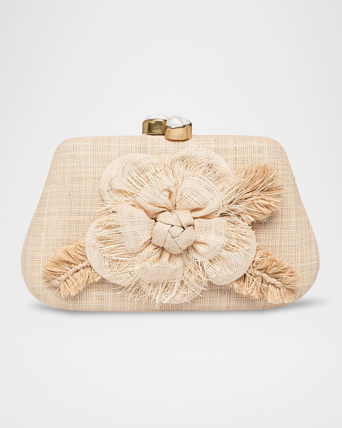 Rosie Flower Applique Raffia Clutch Bag | Neiman Marcus