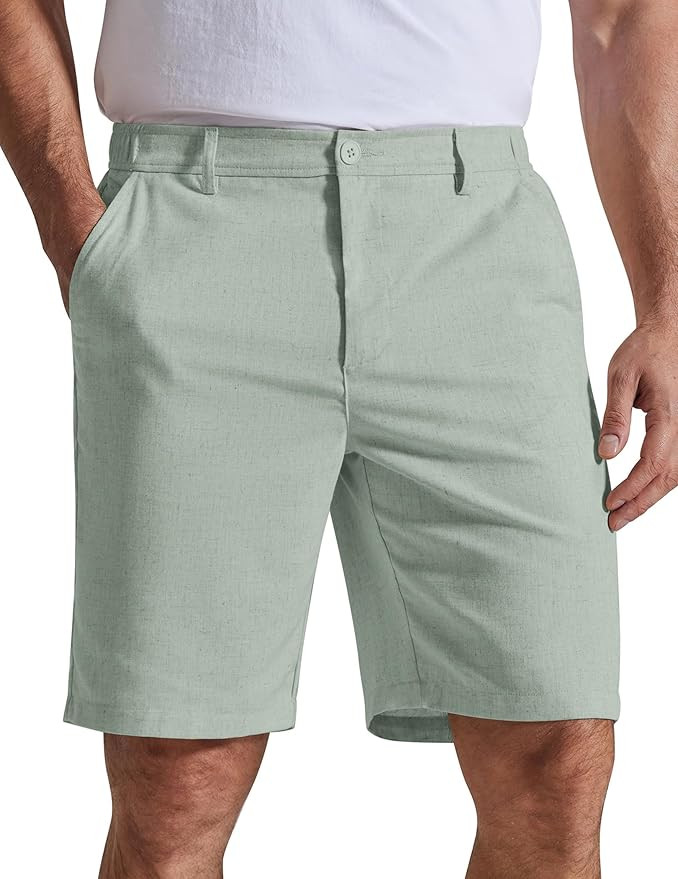COOFANDY Mens Casual Shorts 9" Flat Front Elastic Waist Linen Dress Shorts Lightweight Summer Out... | Amazon (US)