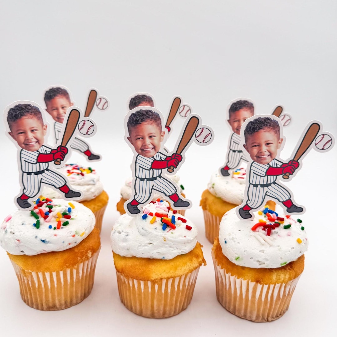 Baseball Cupcake Toppers | Baseball Photo Head | 2.9 Inch| Party Supplies | Rookie of the Year | ... | Etsy (US)