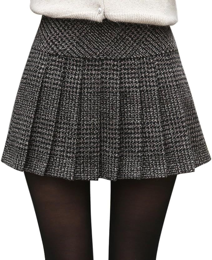 chouyatou Women's Casual Plaid High Waist A-Line Wool Pleated Short Skirt       Add to Logie | Amazon (US)