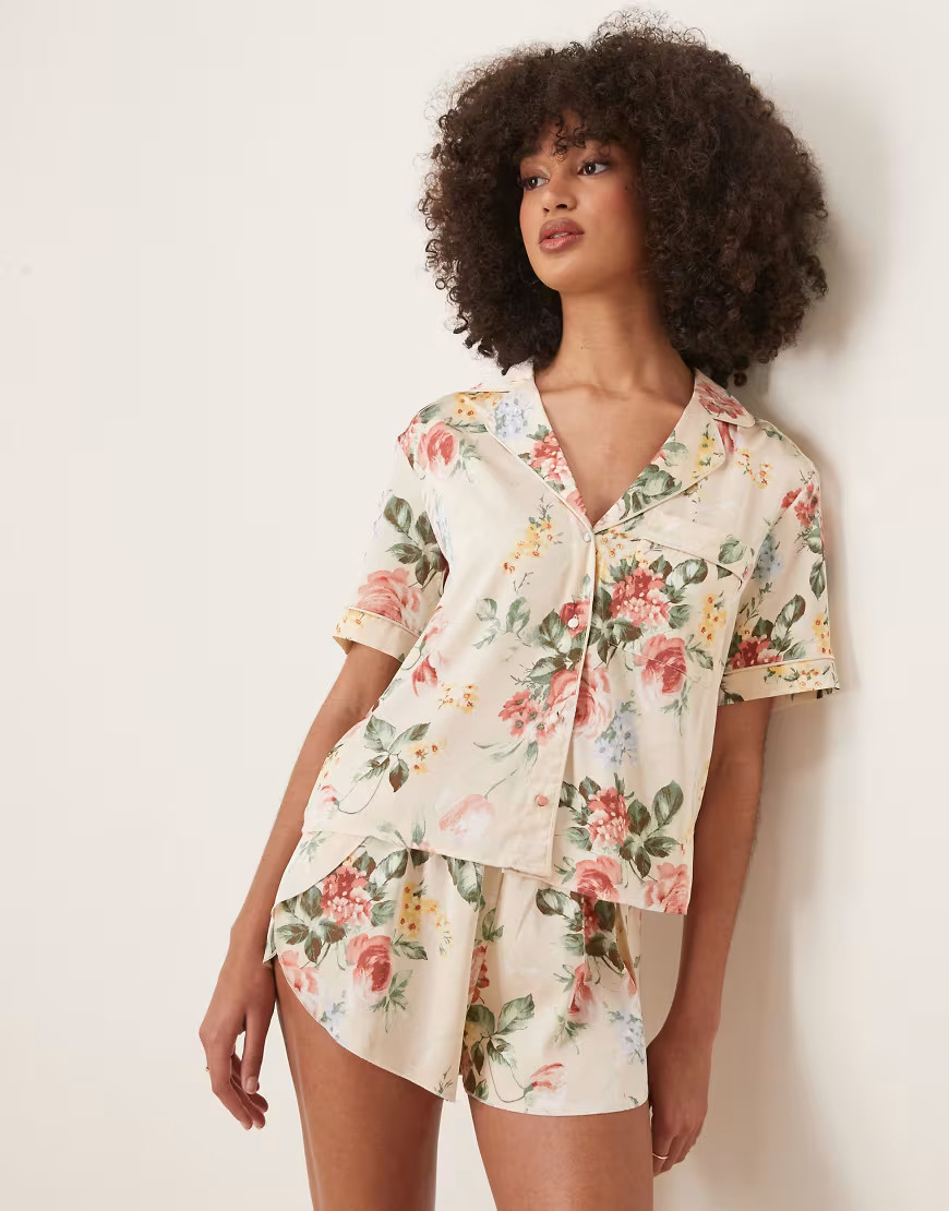 Abercrombie & Fitch short sleeve button up pajama shirt in multi floral - part of a set | ASOS (Global)