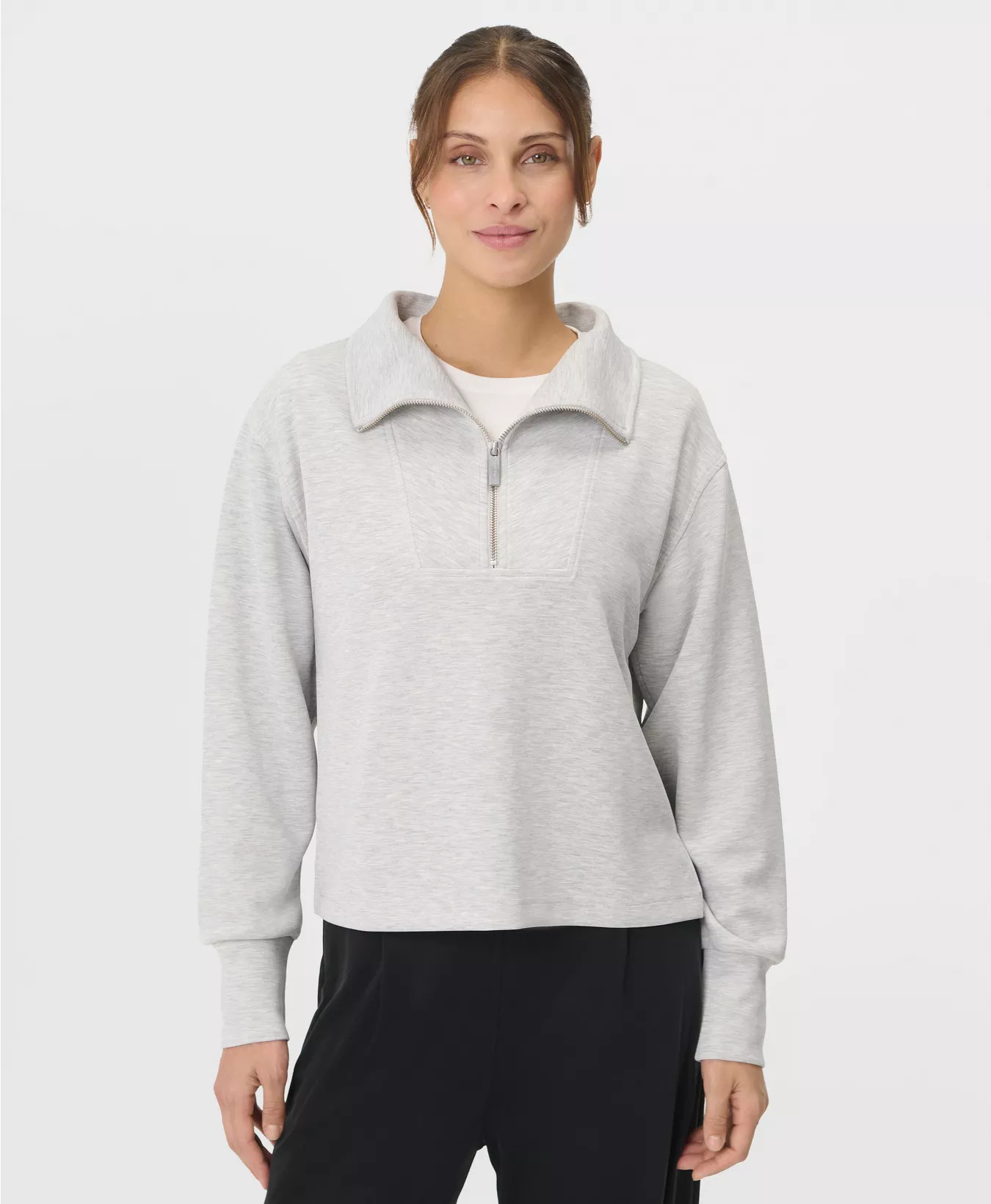 Sand Wash Half Zip Crop Sweatshirt - Ice Grey Marl  | Sweaty Betty | Sweaty Betty UK