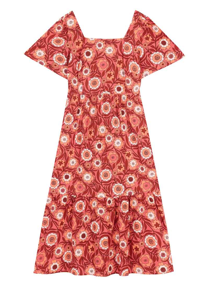 Georgia Pink Floral Print Square Neck Dress | Joanie