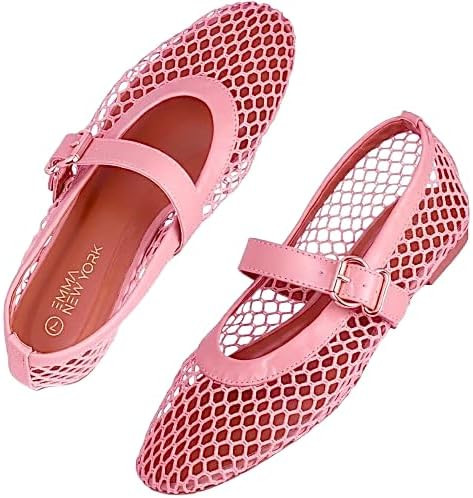 Women’s Mesh Ballet Flats – Fishnet Mary Jane Flats with Adjustable Buckle Strap, Breathable ... | Amazon (US)