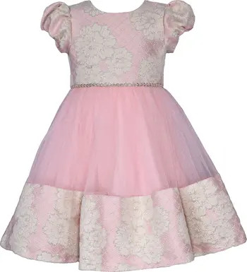 Iris & Ivy Kids' Metallic Puff Sleeve Lace Overlay Party Dress | Nordstrom | Nordstrom