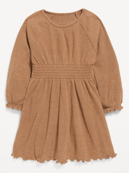 Long-Sleeve Rib-Knit Smocked-Waist Dress for Toddler Girls | Old Navy (US)