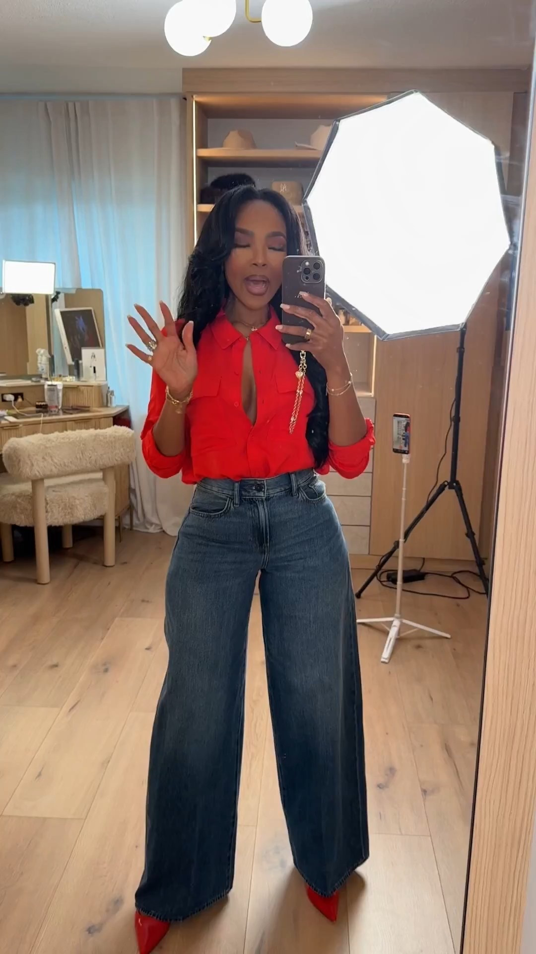 ✨ Bold Red, Timeless Denim

A confident classic that never misses. The bold red top instantly elevates this look, while wide-leg denim keeps it modern, flattering, and easy to wear. Styled simply so the color does the talking — this is one of those outfits that feels effortless but always looks intentional.

Perfect for:
• Date night
• Casual dinners
• Girls’ night out
• Dressed-up daytime plans

📏 Sizing:
Top: Small
Jeans: 27 Long
Heels: True to size

Measurements:
5’4” · 138 lbs · 34D · 27” waist · 40” hips

This is one of those outfits you’ll reach for on repeat — easy to mix, match, and restyle so the cost per wear keeps dropping as part of a long-term wardrobe strategy.

Save this post to revisit later.

Follow me on Instagram and YouTube @kirasfashionfinds

#LTKPetite #LTKootd