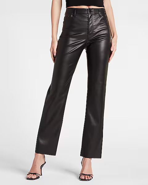 Super High Waisted Faux Leather Modern Straight Pant | Express