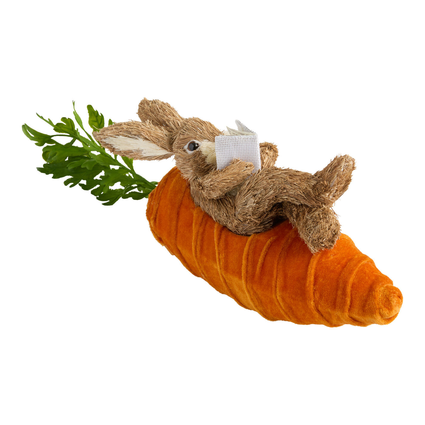 Brown Sisal and Orange Velvet Lounging Bunny and Carrot Decor | World Market