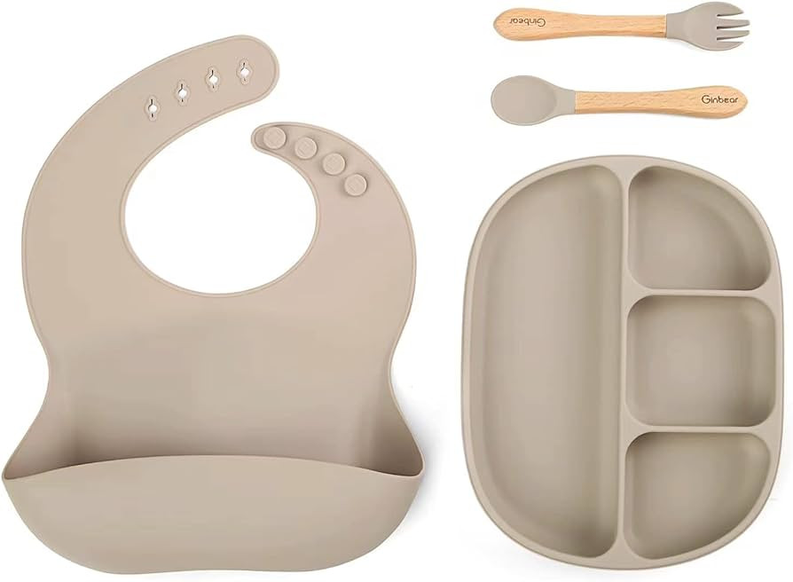 Ginbear Assiettes pour bébé avec ventouse, bavoirs en silicone, ustensiles de sevrage LED pour ... | Amazon (CA)